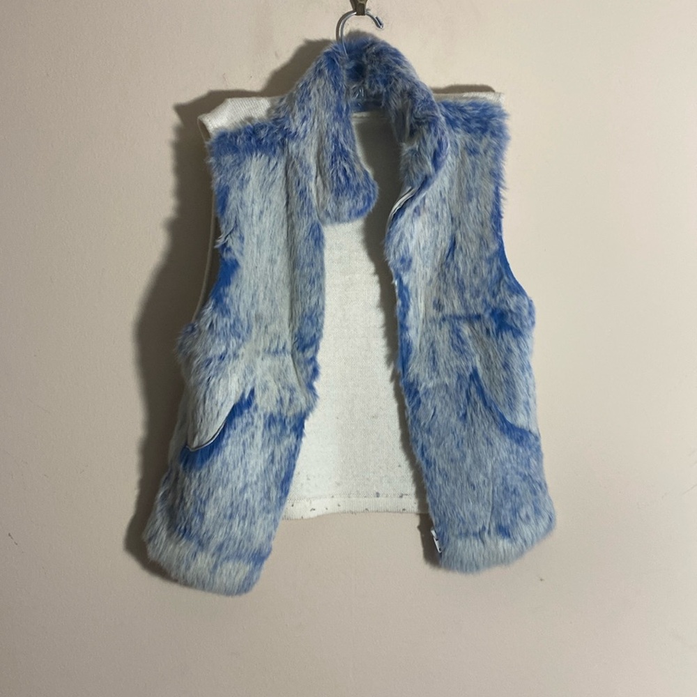 Vintage Bisou Bisou Blue and White Fur Jacket Vest